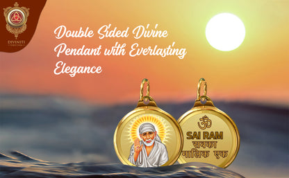 Diviniti 24K Gold Plated Sai Baba & Om 22MM Double Sided Pendant For Men, Women & Kids