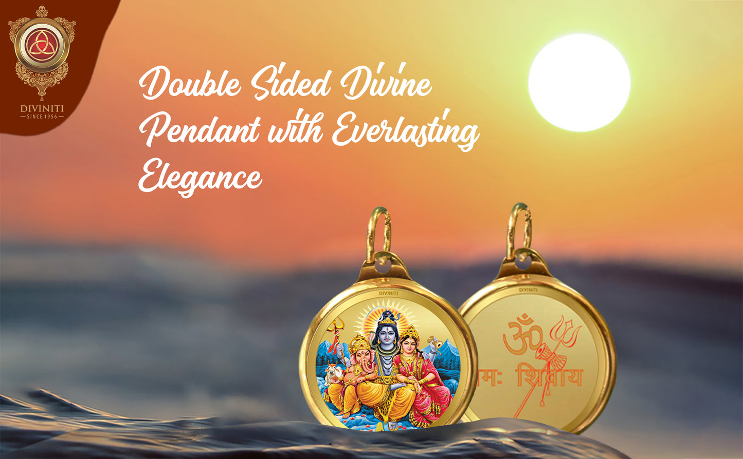 Diviniti 24K Double sided Gold Plated Pendant SHIV PARIVAR & OM|28 MM Flip Coin (1 PCS)