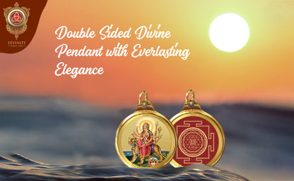 Diviniti 24K Gold Plated Goddess Durga & Yantra 22MM Double Sided Pendant For Men, Women & Kids