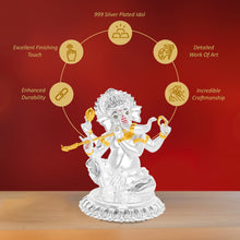 Load image into Gallery viewer, Diviniti 999 Silver Plated Lord Ganesha Idol Statue Elegant Spiritual Décor for Home &amp; Office Pooja Room Accent Gift (15.5x14 CM)
