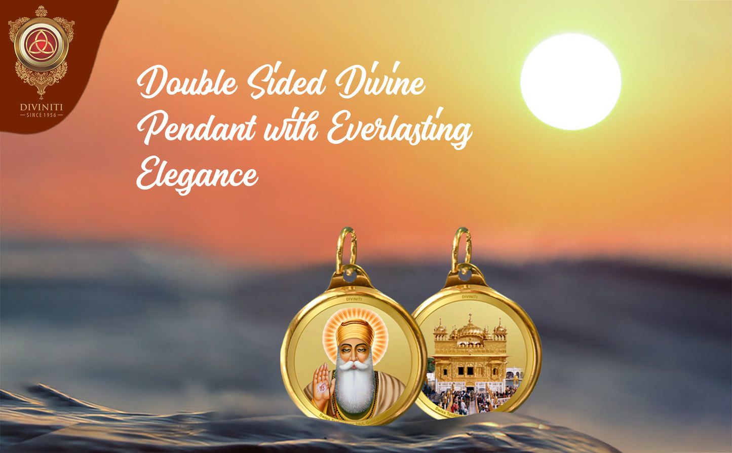 Diviniti 24K Gold Plated Guru Nanak & Golden Temple 18MM Double Sided Pendant For Men, Women & Kids