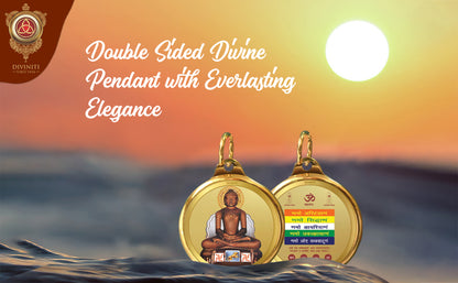 Diviniti 24K Double sided Gold Plated Pendant Lord Mahavir & Namokar Mantra|22 MM Flip Coin