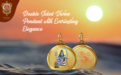 Diviniti 24K Gold Plated Lord Shiva & Om 22MM Double Sided Pendant For Men, Women & Kids