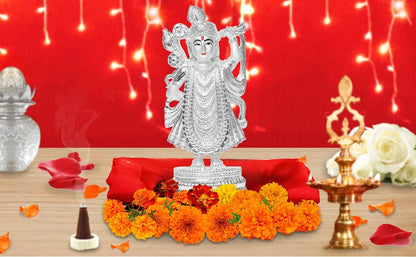 DIVINITI Elegant 999 Silver Plated Shrinath Ji Statue For Spiritual Energy, Divine Love and Grace, Idol For Home, Worshop, Office, Puja Room, Gift (25x11.5 CM)