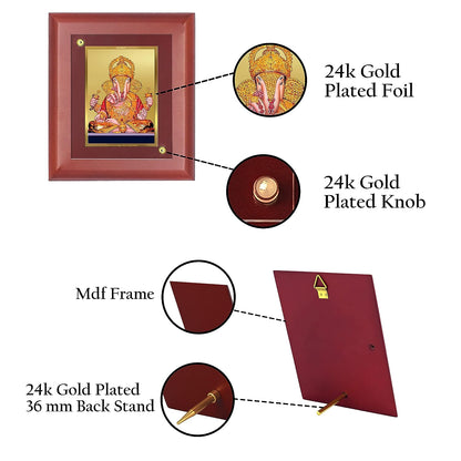 Diviniti 24K Gold Plated Foil Dagadu Ganesha Wall Photo Frame Home & Office Decor, Tabletop, Puja Room, Workshop, Gift Items | MDFS2 (20x16 CM)