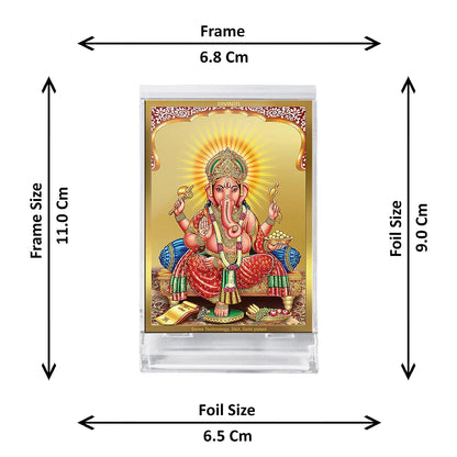 Diviniti 24K Gold Plated Lord Ganesha Frame For Car Dashboard, Home Decor, Tabletop, Puja and Gift (11 x 6.8 CM)