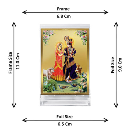 Diviniti 24K Gold Plated Radha Krishna Frame For Car Dashboard, Home Decor, Table Top, Puja, Gift (11 x 6.8 CM)