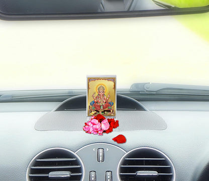 Diviniti 24K Gold Plated Lord Ganesha Frame For Car Dashboard, Home Decor, Tabletop, Puja and Gift (11 x 6.8 CM)