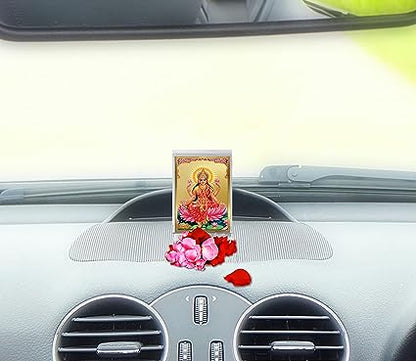 Diviniti 24K Gold Plated Goddess Lakshmi Frame For Car Dashboard, Home Decor, Puja and Gift (11 x 6.8 CM)