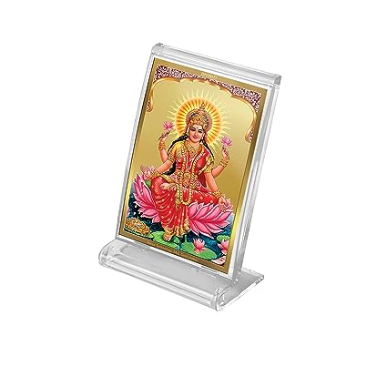 Diviniti 24K Gold Plated Foil Goddess Lakshmi Frame For Car Dashboard, Home Decor, Puja and Gift (11 x 6.8 CM)