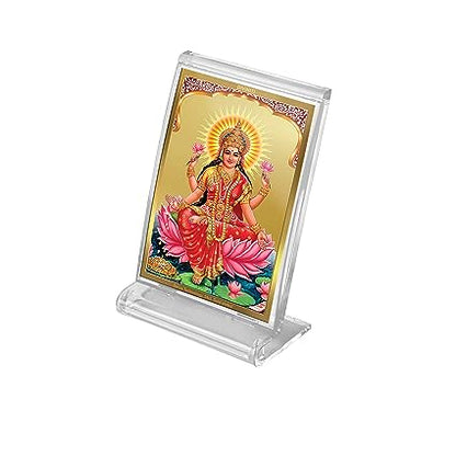 Diviniti 24K Gold Plated Foil Goddess Lakshmi Frame For Car Dashboard, Home Decor, Puja and Gift (11 x 6.8 CM)