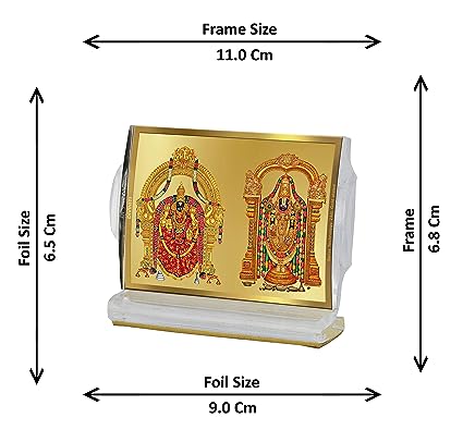 Diviniti 24K Gold Plated Padmawati Balaji Frame For Car Dashboard, Home Decor, Puja and Gift (11 x 6.8 CM)