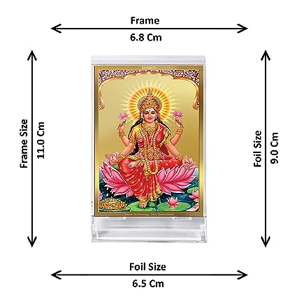 Diviniti 24K Gold Plated Foil Goddess Lakshmi Frame For Car Dashboard, Home Decor, Puja and Gift (11 x 6.8 CM)