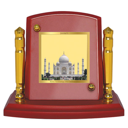 Diviniti 24K Gold Plated Taj Mahal Photo Frame for Car Dashboard, Home Decor, Tabletop, Puja Room, Showpiece and Gift  MDF1BP+ (6.5x5.5 CM)