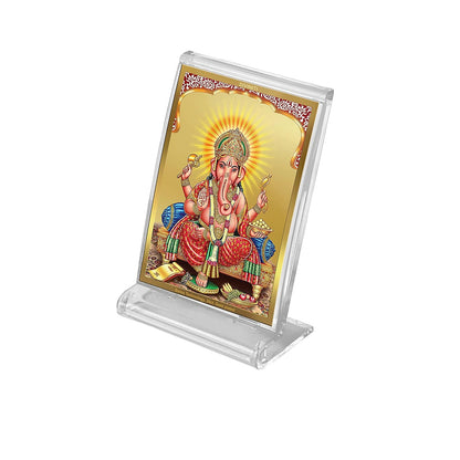 Diviniti 24K Gold Plated Lord Ganesha Frame For Car Dashboard, Home Decor, Tabletop, Puja and Gift (11 x 6.8 CM)