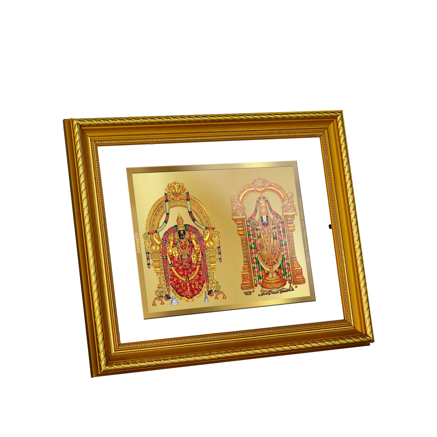 Diviniti 24K Gold Plated Padmavati Balaji Wooden Photo Frame for Home & Office Decor, Wall Hanging, Tabletop, Puja Room, Gift DG056S2.5 (29.5x24.5 CM)