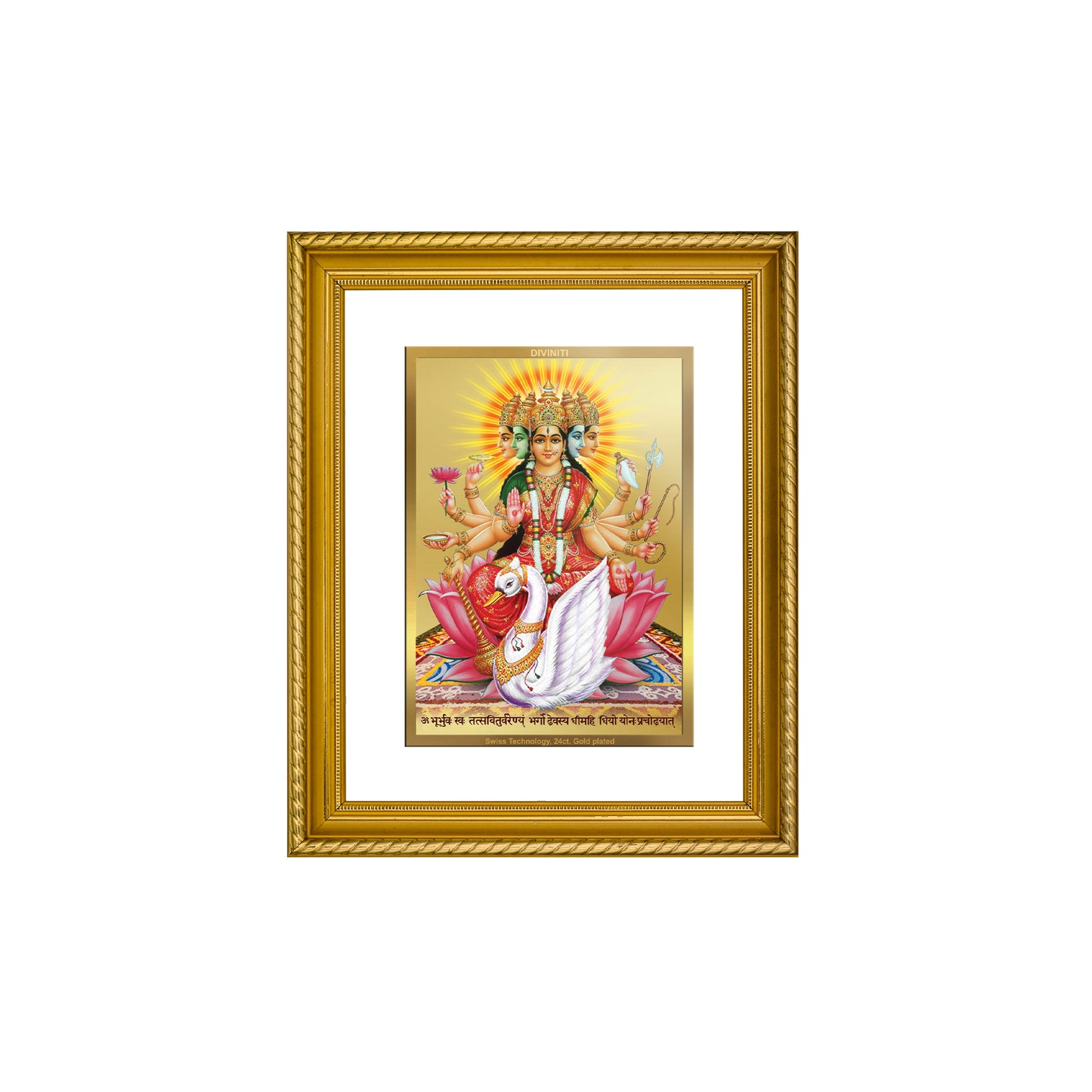 Diviniti 24K Gold Plated Gayatri Mata Wooden Wall Photo Frame for Home & Office Decor, Tabletop, Puja Room, Gift DG056S2.5 (29.5x24.5 CM)