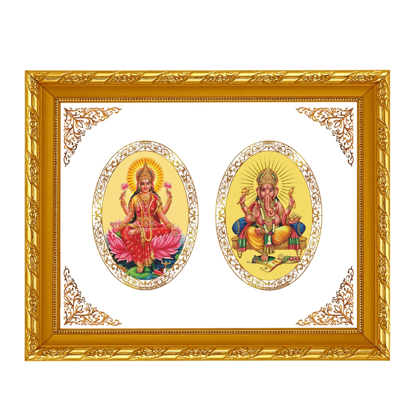 Diviniti 24K Gold Plated Foil Laxmi Ganesha Photo Frame for Home Decor, Wall Hanging, Office Table, Gift DG103 Size 3 (35.4x27.6 CM)