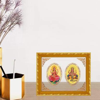 Diviniti 24K Gold Plated Foil Laxmi Ganesha Photo Frame for Home Decor, Wall Hanging, Office Table, Gift DG103 Size 3 (35.4x27.6 CM)