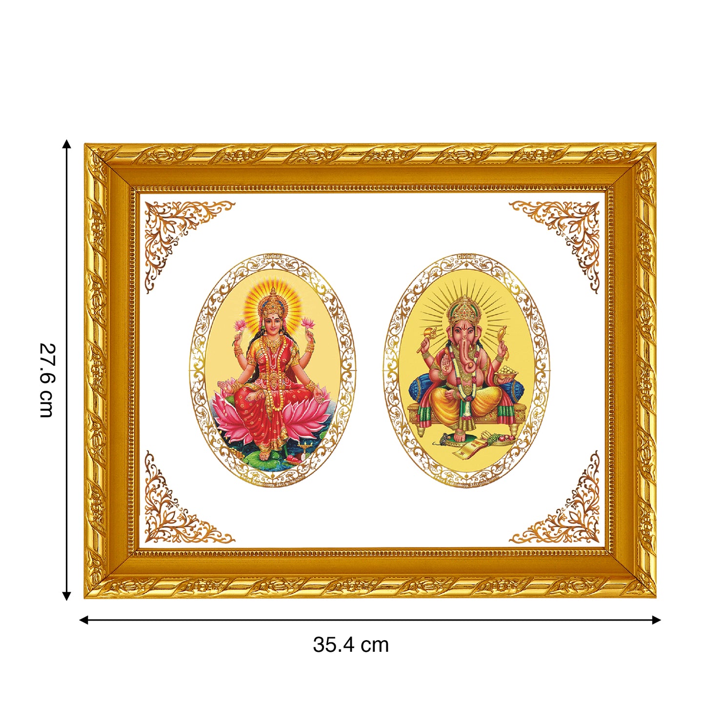 Diviniti 24K Gold Plated Foil Laxmi Ganesha Photo Frame for Home Decor, Wall Hanging, Office Table, Gift DG103 Size 3 (35.4x27.6 CM)