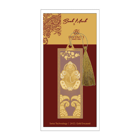 Diviniti 24K Gold Plated Bookmark with String | Design - Ganesha| Size -10cm x 4cm|Luxury Gifting