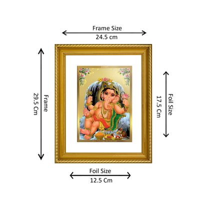 Diviniti 24K Gold Plated Bal Ganesha Wooden Photo Frame for Home & Office Decor, Wall Hanging, Tabletop, Puja Room, Gift DG056S2.5 (29.5x24.5 CM)