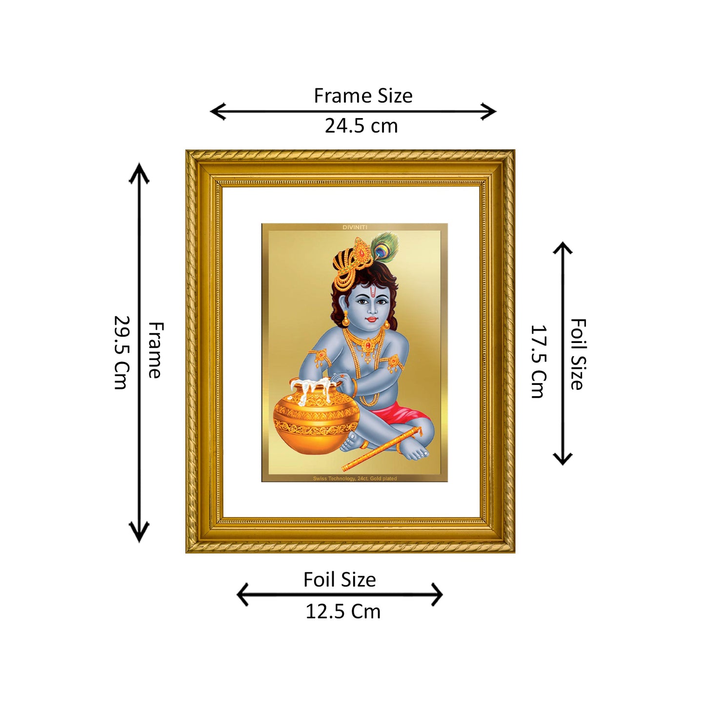 Diviniti 24K Gold Plated Bal Gopal Wooden Photo Frame for Home & Office Decor, Wall Hanging, Tabletop, Puja Room, Gift DG056S2.5 (29.5x24.5 CM)