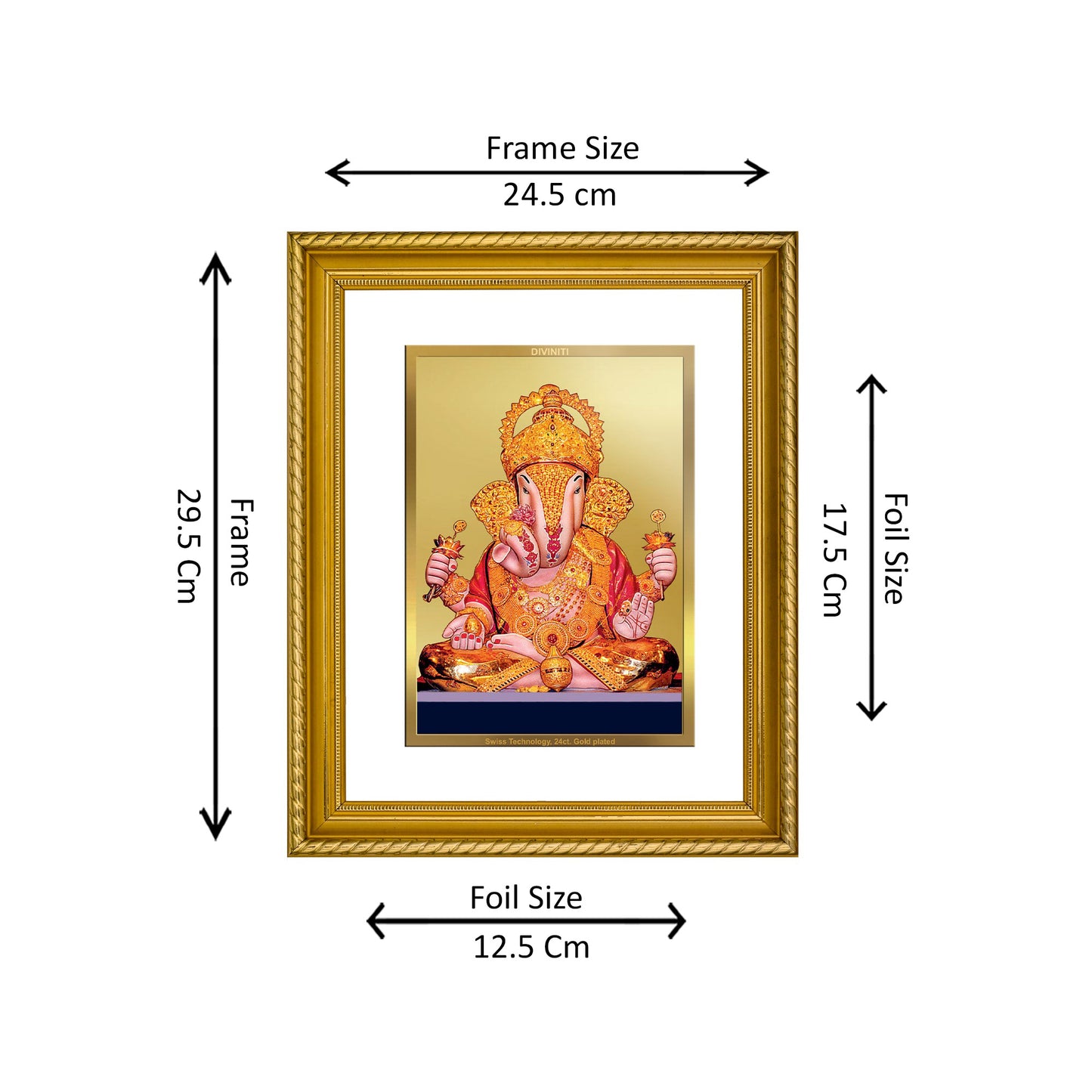 Diviniti 24K Gold Plated Dagdu Ganesha Wooden Photo Frame for Home & Office Decor, Wall Hanging, Tabletop, Puja Room, Gift DG056S2.5 (29.5x24.5 CM)