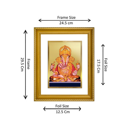 Diviniti 24K Gold Plated Dagdu Ganesha Wooden Photo Frame for Home & Office Decor, Wall Hanging, Tabletop, Puja Room, Gift DG056S2.5 (29.5x24.5 CM)