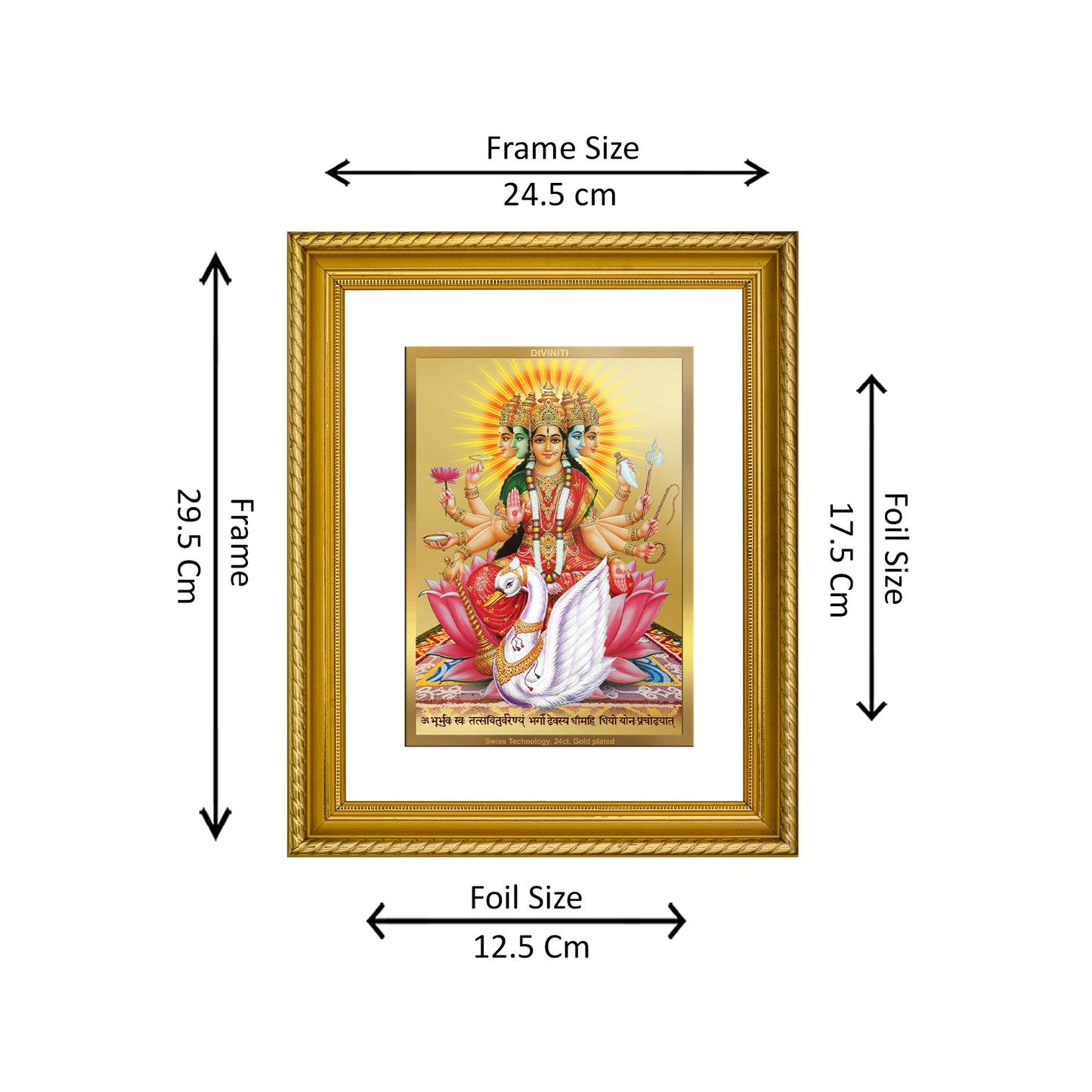 Diviniti 24K Gold Plated Gayatri Mata Wooden Wall Photo Frame for Home & Office Decor, Tabletop, Puja Room, Gift DG056S2.5 (29.5x24.5 CM)