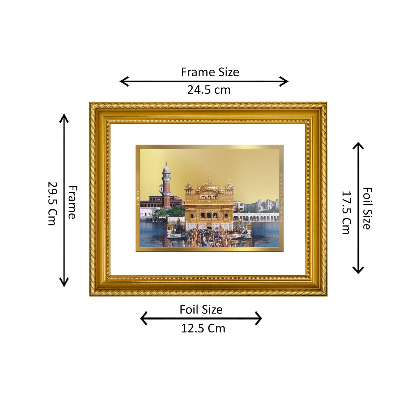 Diviniti 24K Gold Plated Golden Temple Wooden Photo Frame for Home & Office Decor, Wall Hanging, Tabletop, Puja Room, Gift DG056S2.5 (29.5x24.5 CM)