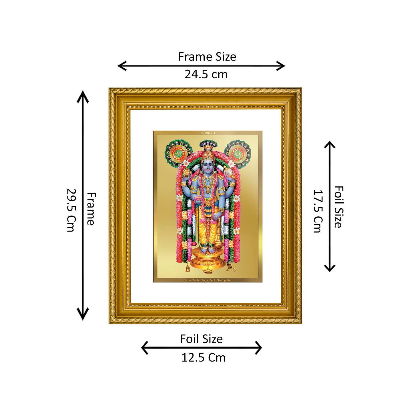 Diviniti 24K Gold Plated Guruvayurappan Wooden Photo Frame for Home & Office Decor, Wall Hanging, Tabletop, Puja Room, Gift DG056S2.5 (29.5x24.5 CM)