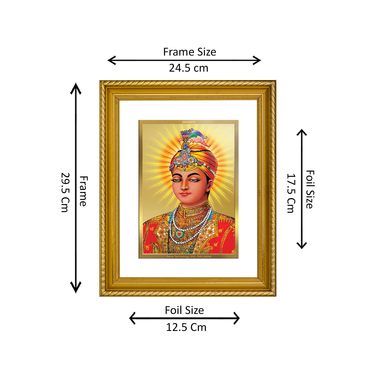 Diviniti 24K Gold Plated Guru Harkrishan Wooden Photo Frame for Home & Office Decor, Wall Hanging, Tabletop, Puja Room, Gift DG056S2.5 (29.5x24.5 CM)