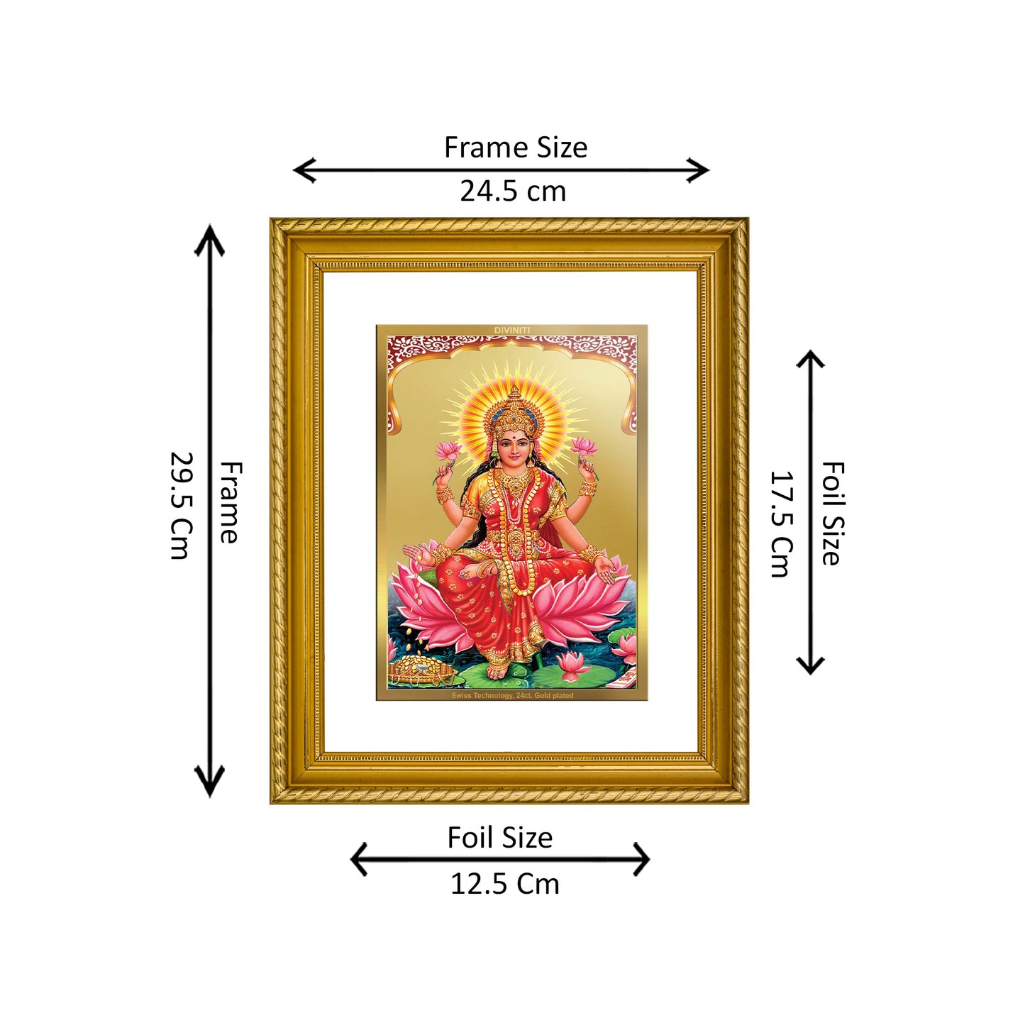 Diviniti 24K Gold Plated Lakshmi Wooden Photo Frame for Home & Office Decor, Wall Hanging, Tabletop, Puja Room, Gift DG056S2.5 (29.5x24.5 CM)