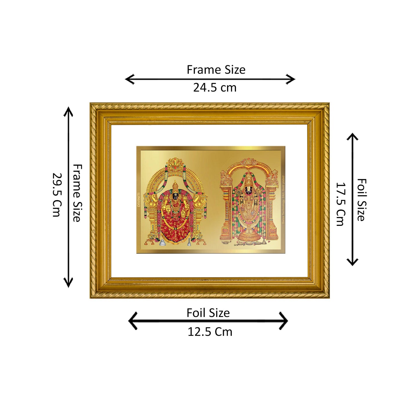 Diviniti 24K Gold Plated Padmavati Balaji Wooden Photo Frame for Home & Office Decor, Wall Hanging, Tabletop, Puja Room, Gift DG056S2.5 (29.5x24.5 CM)