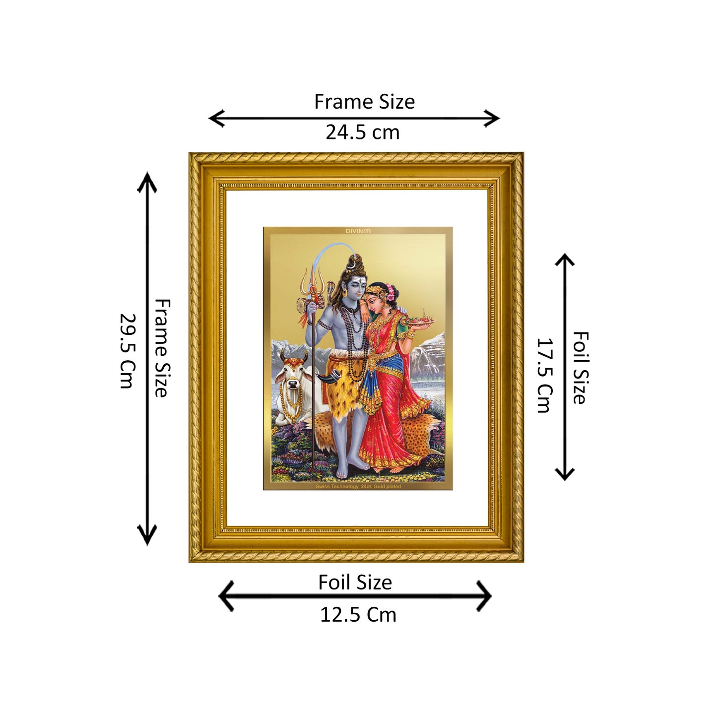 Diviniti 24K Gold Plated Shiva Parvati Wooden Photo Frame for Home & Office Decor, Wall Hanging, Tabletop, Puja Room, Gift DG056S2.5 (29.5x24.5 CM)