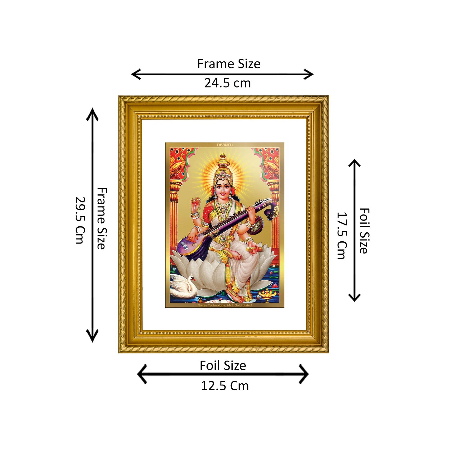 Diviniti 24K Gold Plated Saraswati Wooden Photo Frame for Home & Office Decor, Wall Hanging, Tabletop, Puja Room, Gift DG056S2.5 (29.5x24.5 CM)