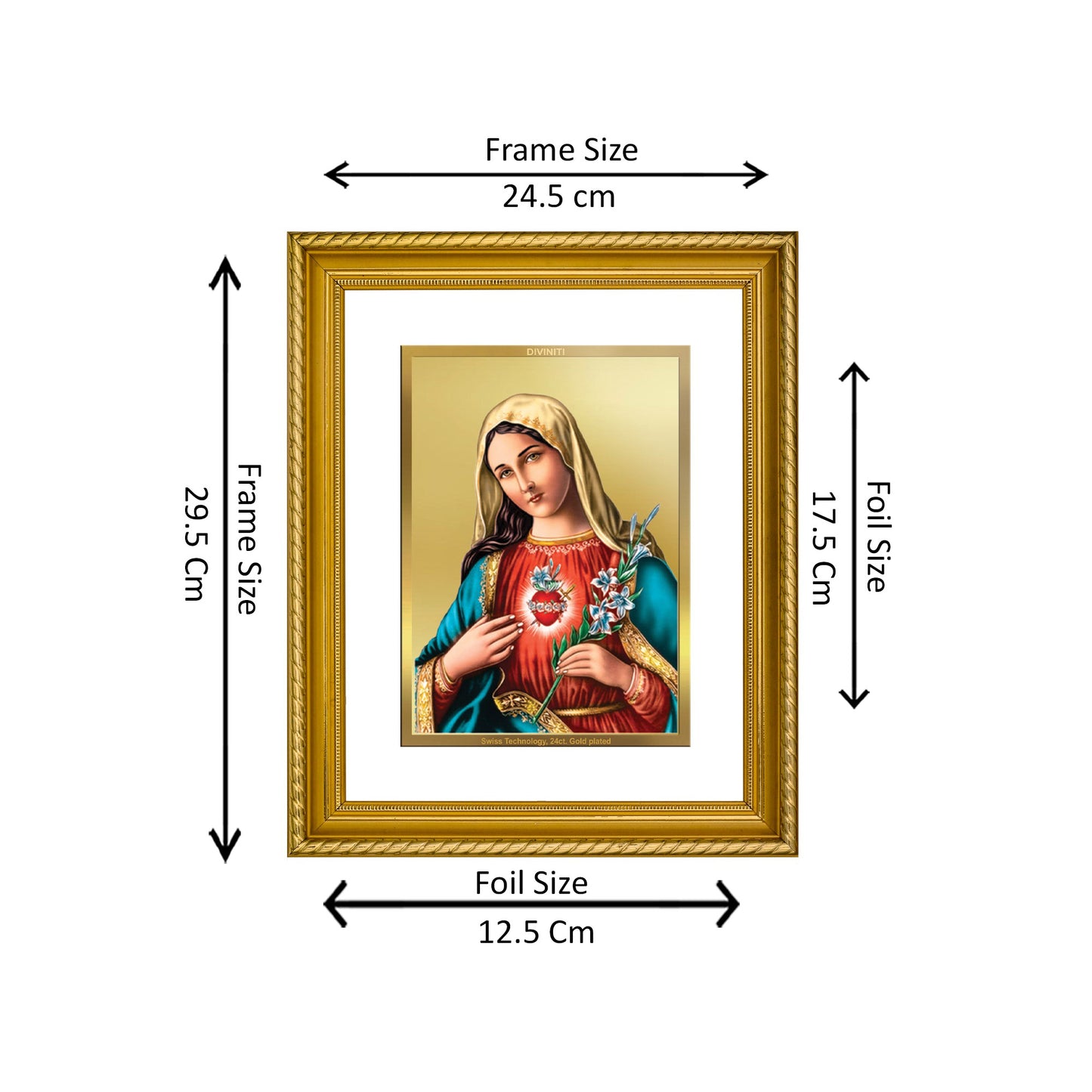 Diviniti 24K Gold Plated Mother Mary Wooden Photo Frame for Home & Office Decor, Wall Hanging, Tabletop, Puja Room, Gift DG056S2.5 (29.5x24.5 CM)