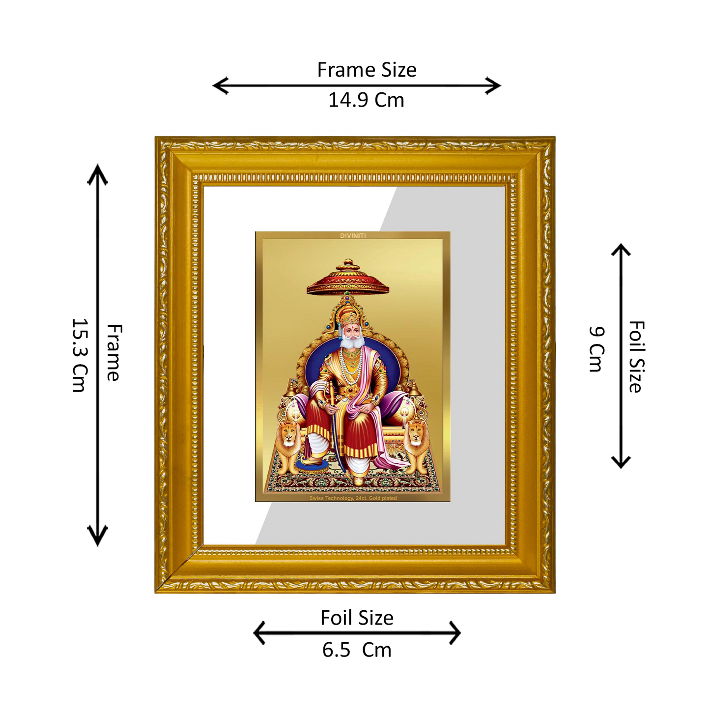 DIVINITI 24K Gold Plated Foil Agrasen Maharaj Wall Photo Frame Religious Photo Frame Idol for Home & Office Decor Prayer, Gifts Items DG 101 Size 1 (15.3x14.9 CM)