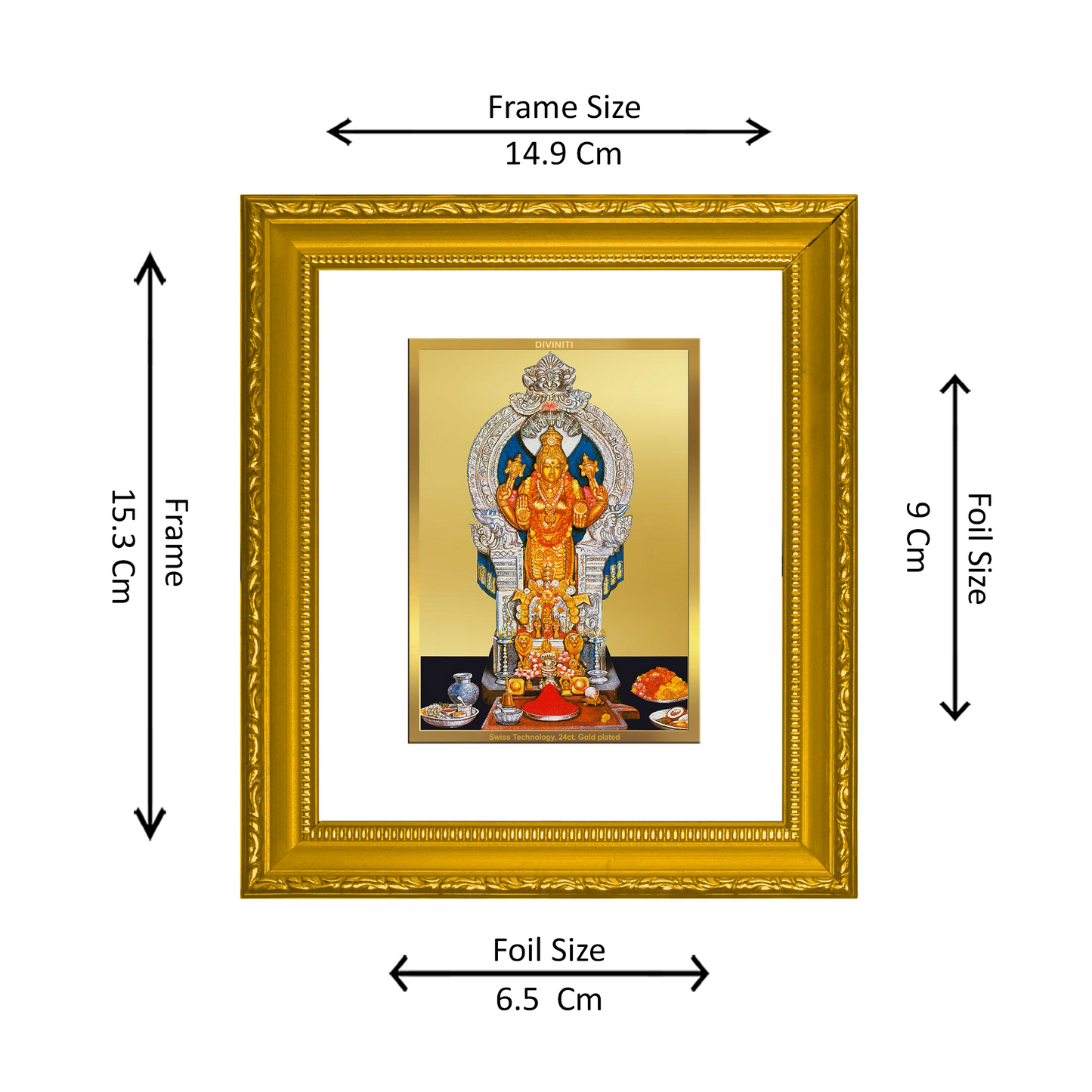 DIVINITI 24K Gold Plated Foil Annapoorna Wall Photo Frame Religious Photo Frame Idol for Home & Office Decor Prayer, Gifts Items DG 101 Size 1 (15.3x14.9 CM)