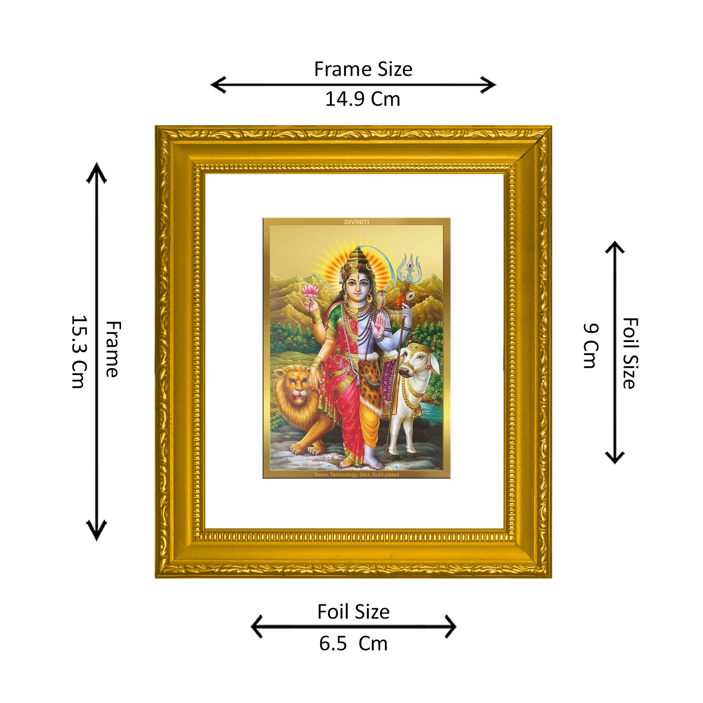 DIVINITI 24K Gold Plated Foil Ardhnarishwar Wall Photo Frame Religious Photo Frame Idol for Home & Office Decor Prayer, Gifts Items DG 101 Size 1 (15.3x14.9 CM)