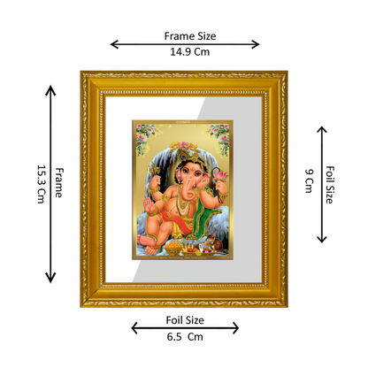 DIVINITI 24K Gold Plated Foil Bal Ganesha Wall Photo Frame Religious Photo Frame Idol for Home & Office Decor Prayer, Gifts Items DG 101 Size 1 (15.3x14.9 CM)