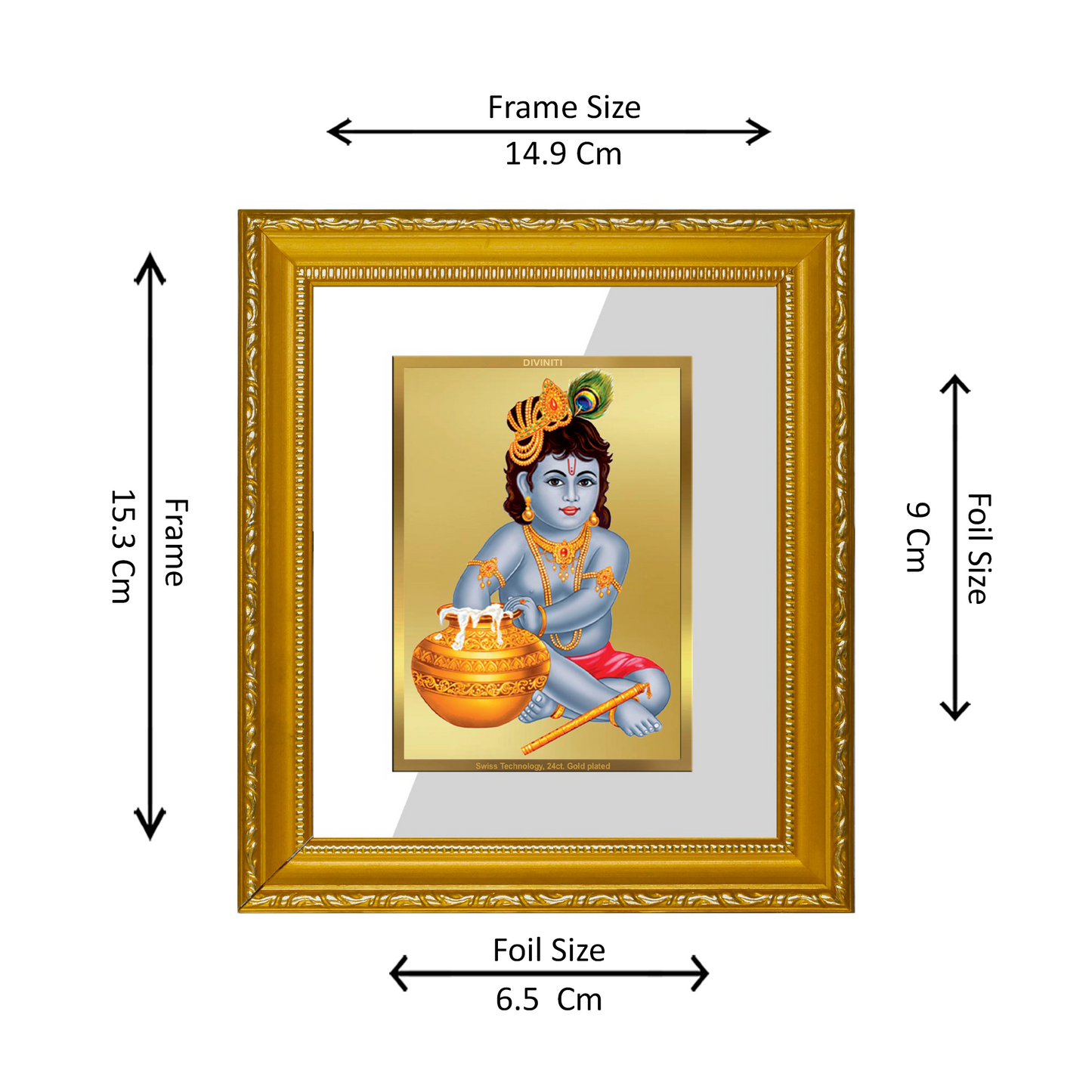 DIVINITI 24K Gold Plated Foil Bal Gopal Wall Photo Frame Religious Photo Frame Idol for Home & Office Decor Prayer Gifts Items DG 101 Size 1 (15.3x14.9 CM)