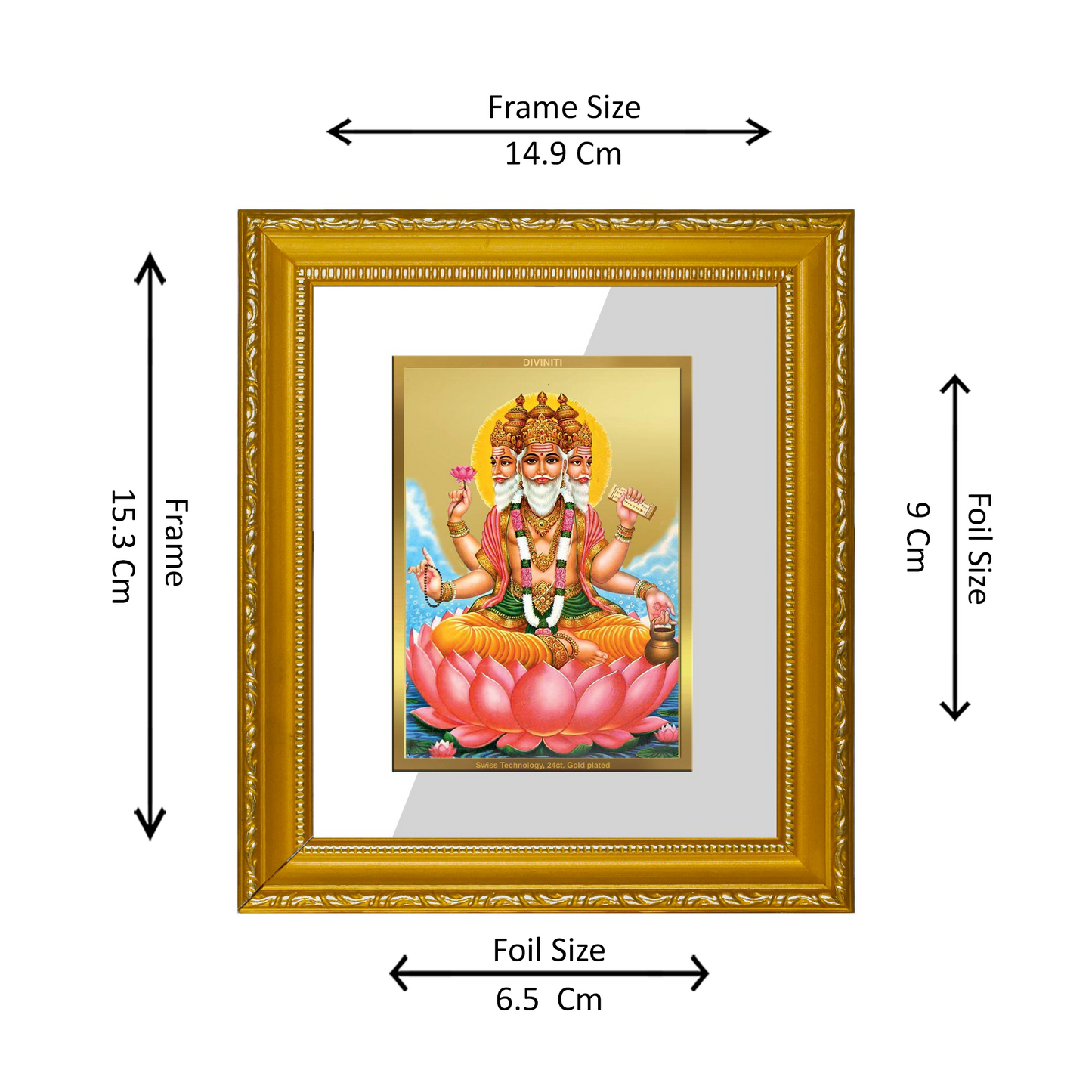 DIVINITI 24K Gold Plated Foil Brahma Wall Photo Frame Religious Photo Frame Idol for Home & Office Decor Prayer, Gifts Items DG 101 Size 1 (15.3x14.9 CM)