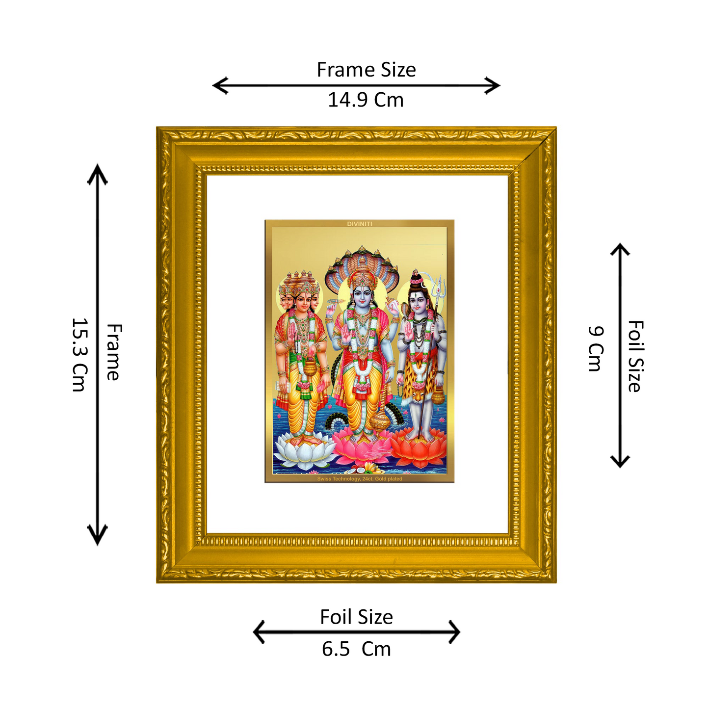 DIVINITI 24K Gold Plated Foil Brahmacharini Mata Wall Photo Frame Religious Photo Frame Idol for Home & Office Decor Prayer, Gifts Items DG 101 Size 1 (15.3x14.9 CM)