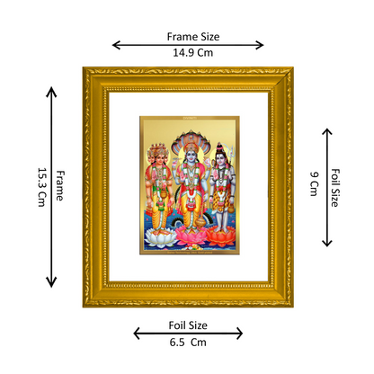 DIVINITI 24K Gold Plated Foil Brahma Vishnu Mahesh Wall Photo Frame Religious Photo Frame Idol for Home & Office Decor Prayer Gifts Items DG 101 Size 1 (15.3x14.9 CM)