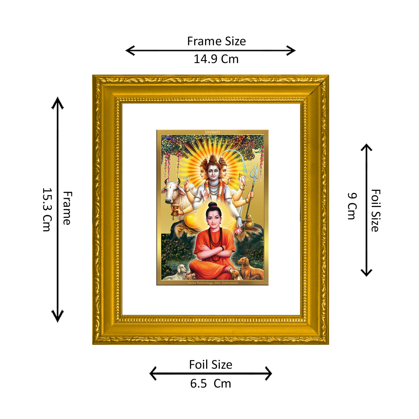 DIVINITI 24K Gold Plated Foil Dattatreya-1 Wall Photo Frame Religious Photo Frame Idol for Home & Office Decor Prayer, Gifts Items DG 101 Size 1 (15.3x14.9 CM)