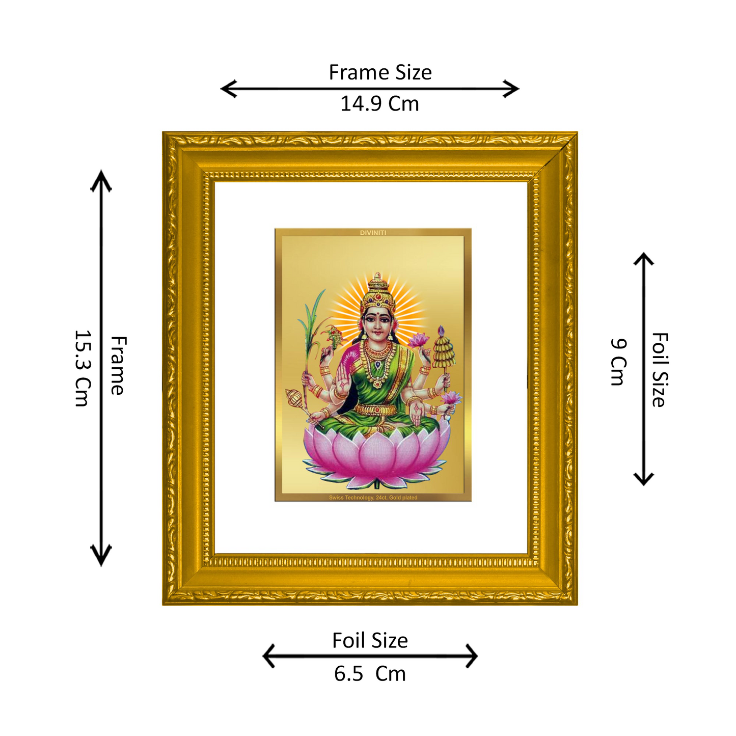 DIVINITI 24K Gold Plated Foil Dhanya Lakshmi Wall Photo Frame Religious Photo Frame Idol for Home & Office Decor Prayer, Gifts Items DG 101 Size 1 (15.3x14.9 CM)