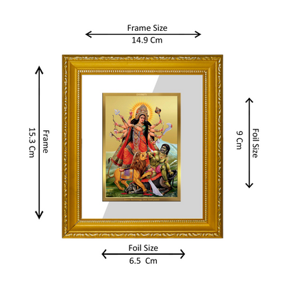 DIVINITI 24K Gold Plated Foil Durga Wall Photo Frame Religious Photo Frame Idol for Home & Office Decor Prayer, Gifts Items DG 101 Size 1 (15.3x14.9 CM)