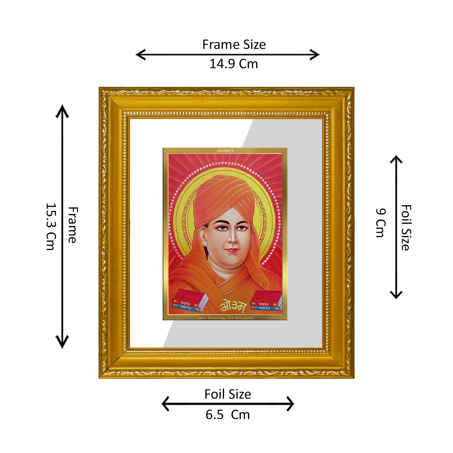 DIVINITI 24K Gold Plated Foil Dayanand Saraswati Wall Photo Frame Religious Photo Frame Idol for Home & Office Decor Prayer, Gifts Items DG 101 Size 1 (15.3x14.9 CM)